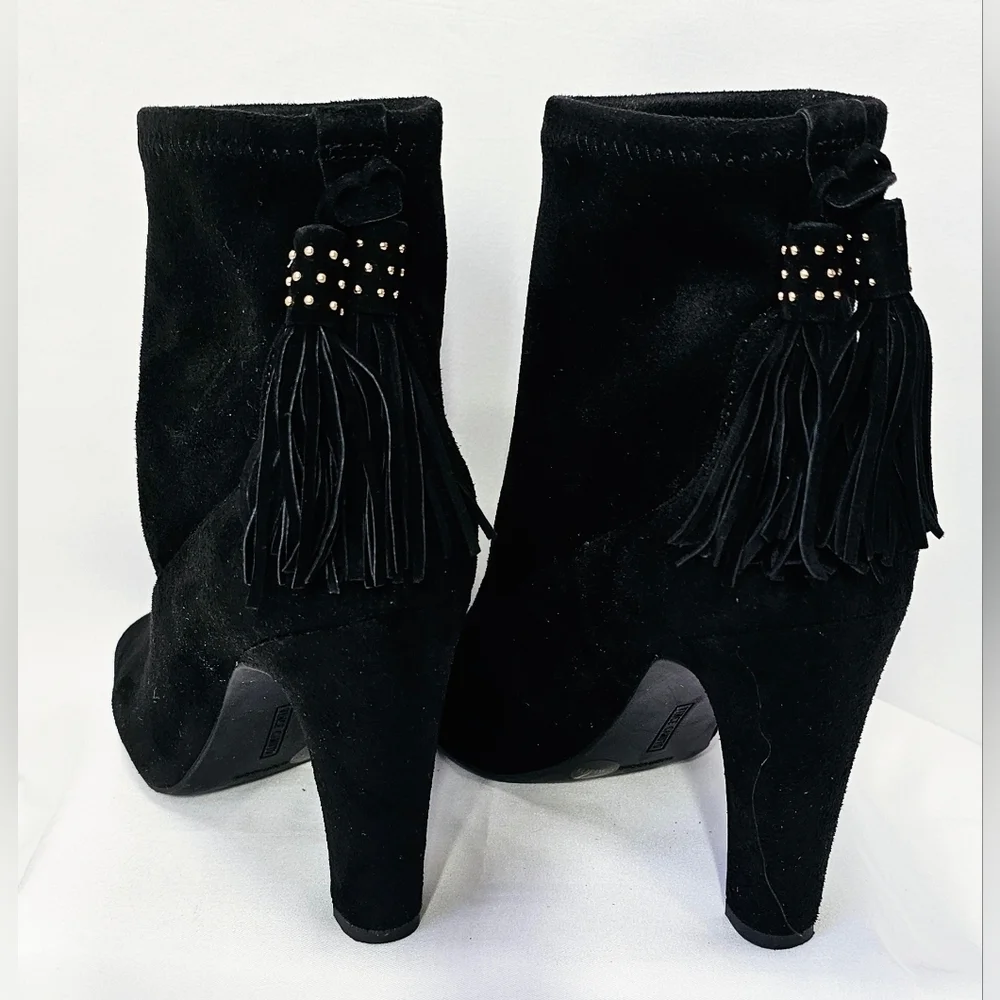 Size 7.5 Vince Camuto Black Suede Peep-Toe Ankle Boots